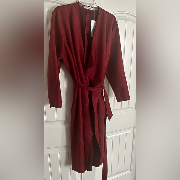 NEW Just Fab Faux Suede Orange Spice Waterfall Long Coat Size 2X - Picture 6 of 16